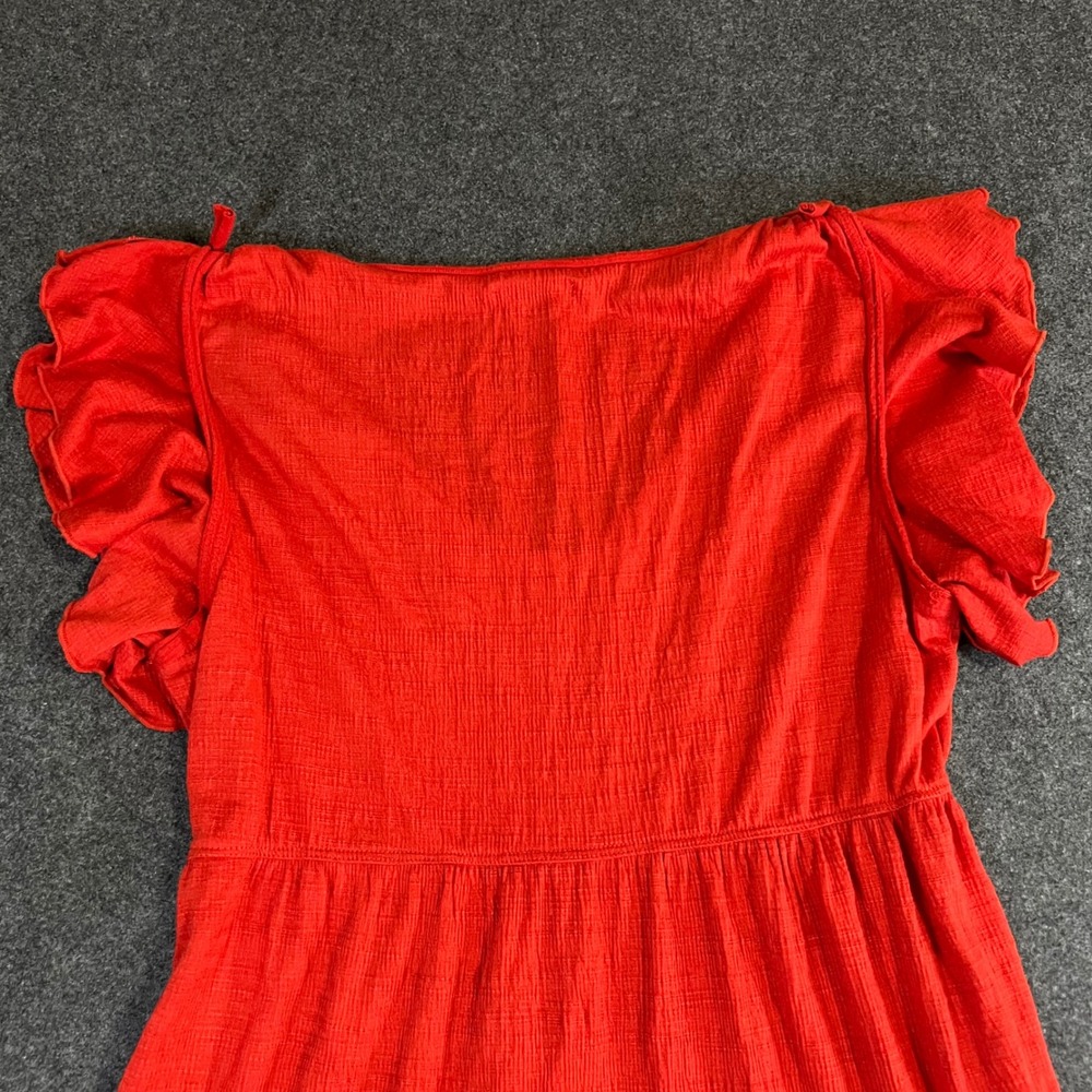 Max Studio Red Flutter Sleeve Tiered Mini Dress V-Neck Crinkle Gauze Cottagecore - Picture 11 of 12